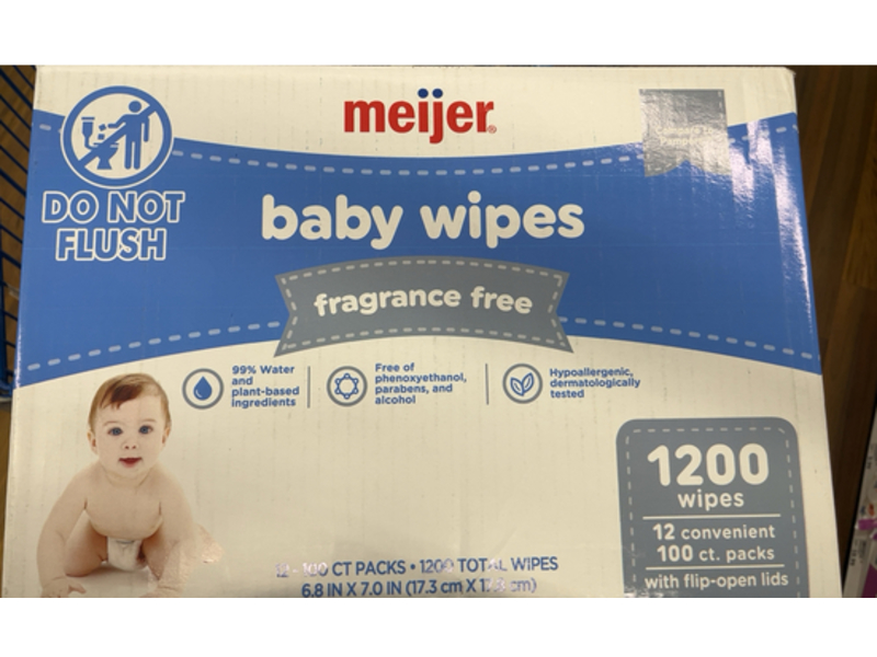 Meijer Baby Wipes, Fragrance Free, 1200 Wipes