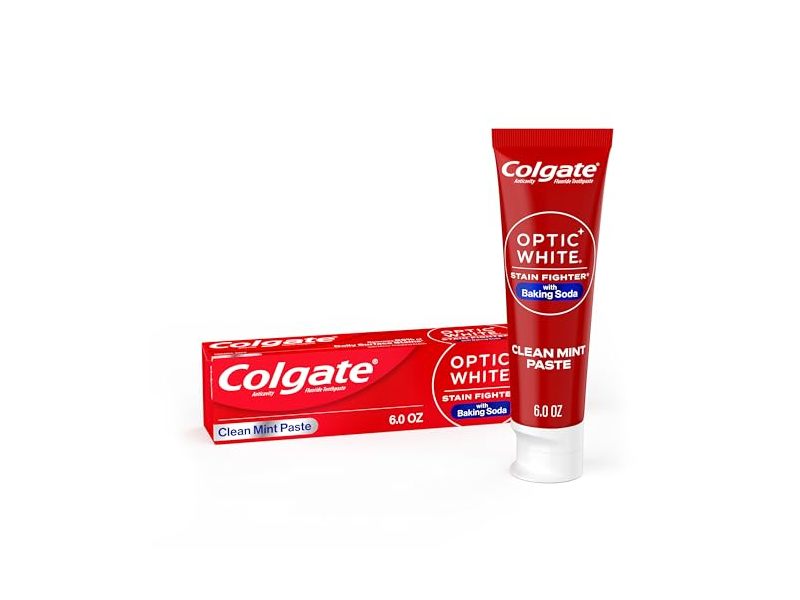Colgate Optic White Stain Fighter Fluoride Toothpaste, Clean Mint, 6 oz/170 g