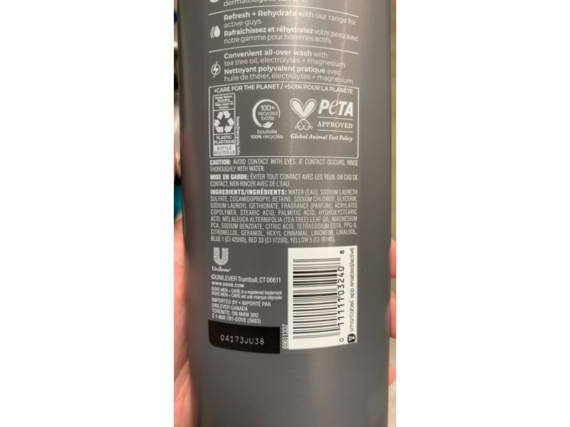 Dove Men + Care 3 N 1 Body + Face + Hair Wash, Tea Tree Oil, 18 fl oz/532 mL, Pack Of 4