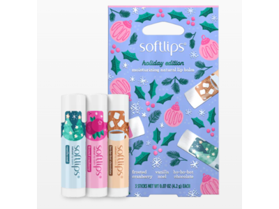 Softlips Holiday Jolly Holly Moisturizing Natural Lip Balm Gift Set, 0.15 oz/4.2 g, Pack Of 3