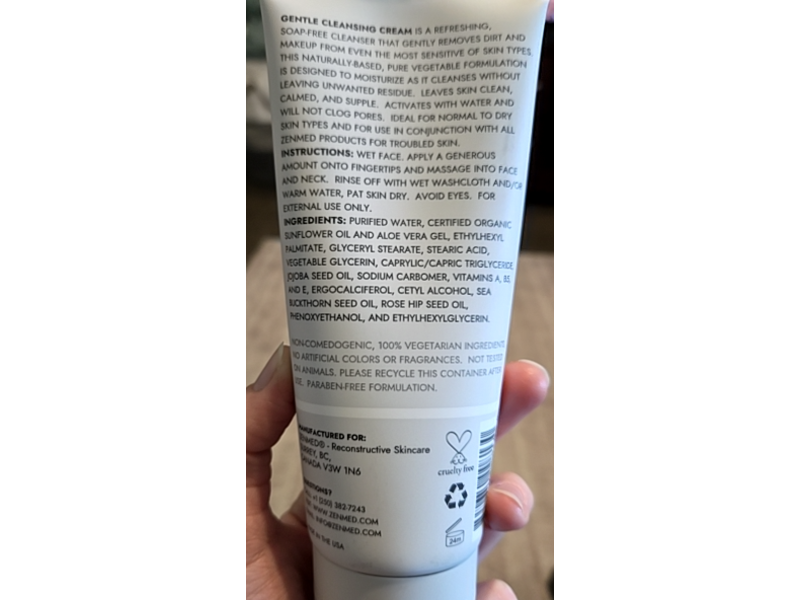 Zenmed Gentle Cleansing Cream, 6 fl oz/180 mL