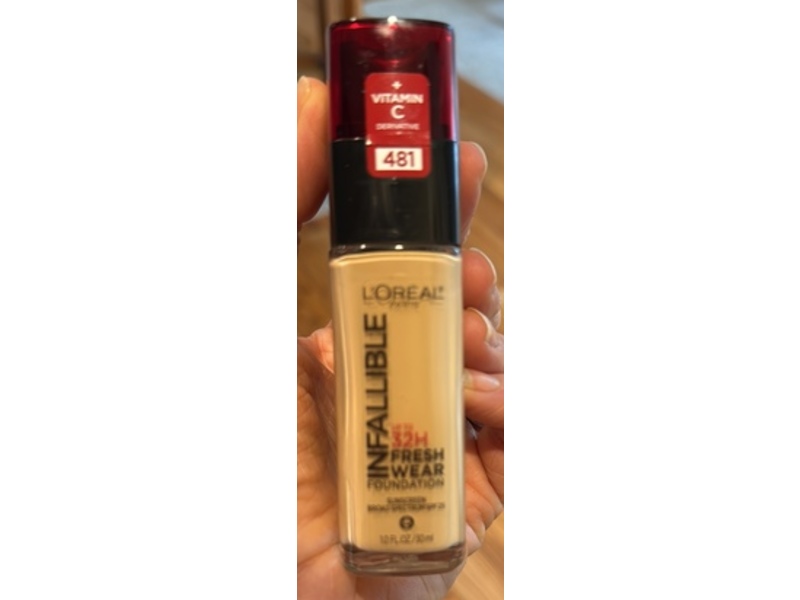 L'Oreal Paris Infallible Foundation Sunscreen, 481 Cool Sand, SPF 25, 1 fl oz/30 mL
