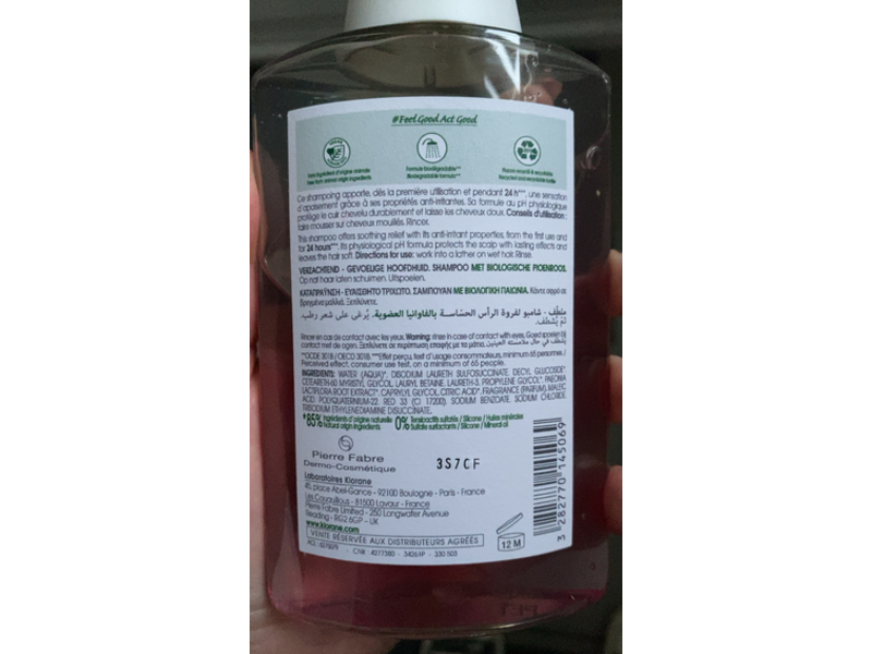 Klorane Soothing - Sensitive Scalp Shampoo, Organic Peony,6.7 fl oz/200 mL