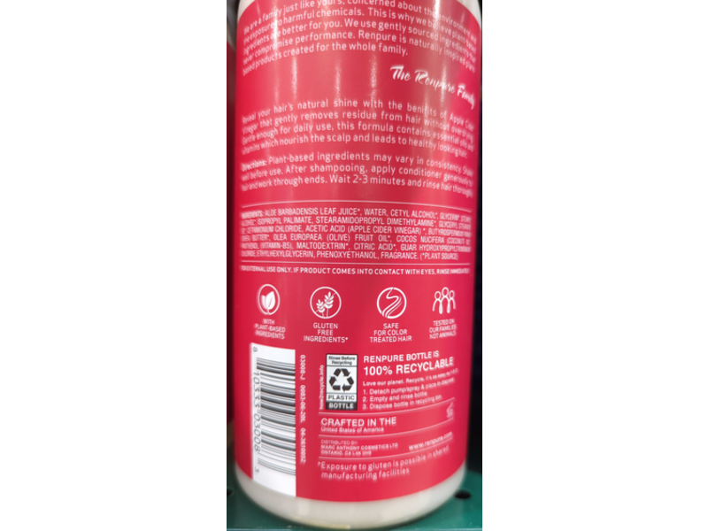 Renpure Clarify & Shine Conditioner, Apple Cider & Vinegar, 24 fl oz/710 mL