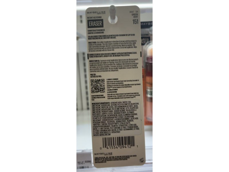 Maybelline New York Instant Age Rewind Instant Eraser Color Correcting Concealer, 151 Green Vert, 0.2 fl oz/6 mL