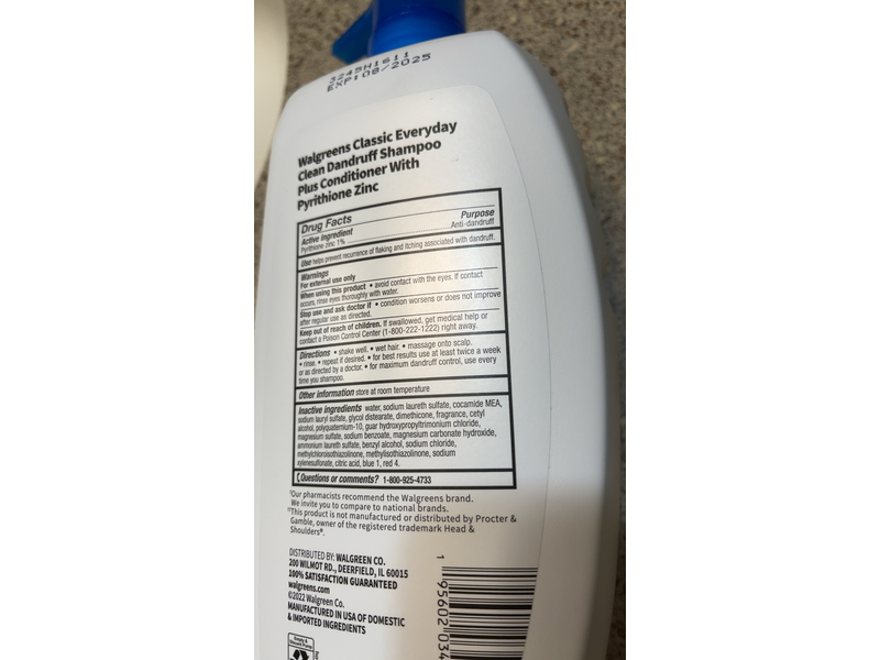 Walgreens 2 in 1 Dandruff Shampoo Plus Conditioner, 33.8 fl oz/1 L