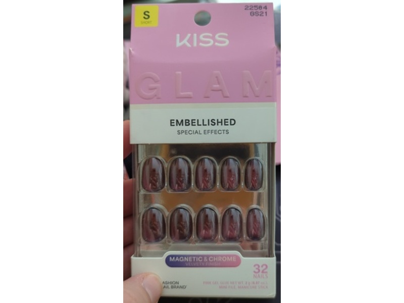 Kiss Glam Embellished Short Round Press On Nails, Simple Joys, 32 Count