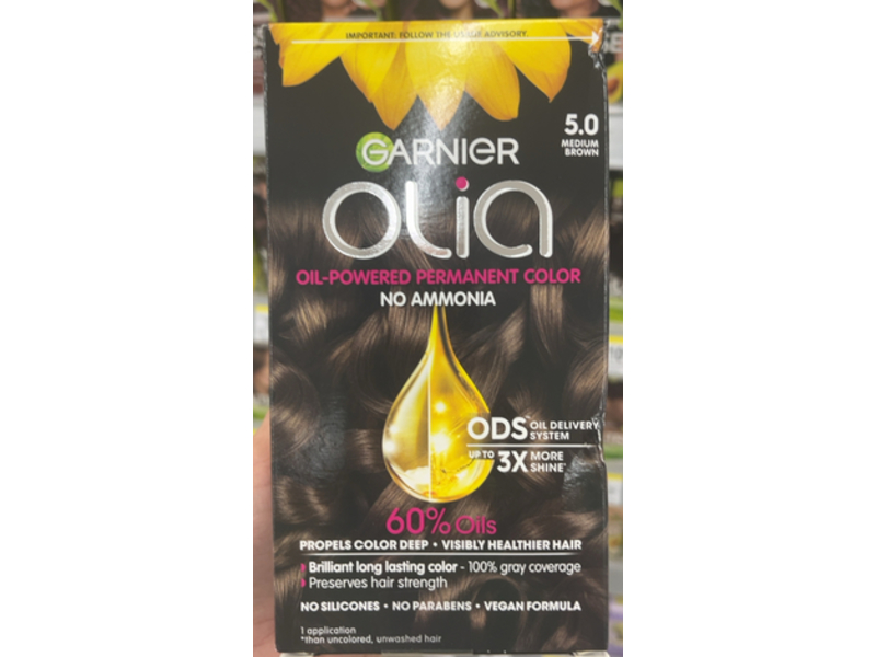 Garnier Olia Oil-Powered Permanent Color, 5.0 Medium Brown, 1 Application