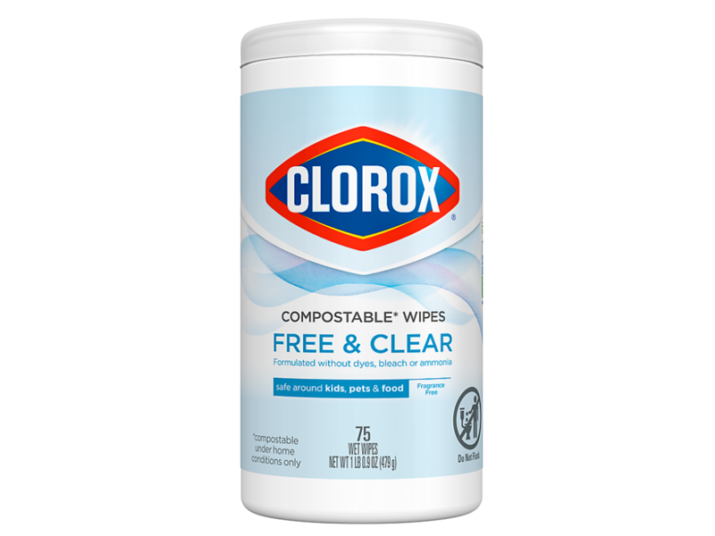 Clorox Compostable Wipes, Free Clear, Fragrance Free, 75 Wipes, 0.9 oz/479 g, Pack Of 3