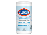Clorox Compostable Wipes, Free Clear, Fragrance Free, 75 Wipes, 0.9 oz/479 g, Pack Of 3 - thumbnail 1