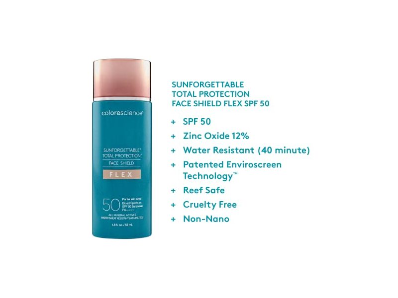 Colorescience Total Protection Face Shield Flex SPF 50, Zinc Oxide Formula, Fair, 1.8 fl. oz.