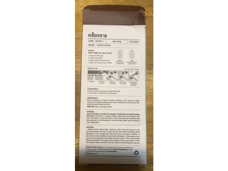 Ohora Semi Cured Gel Nail Strips, Coffee Toffee, 30 Count