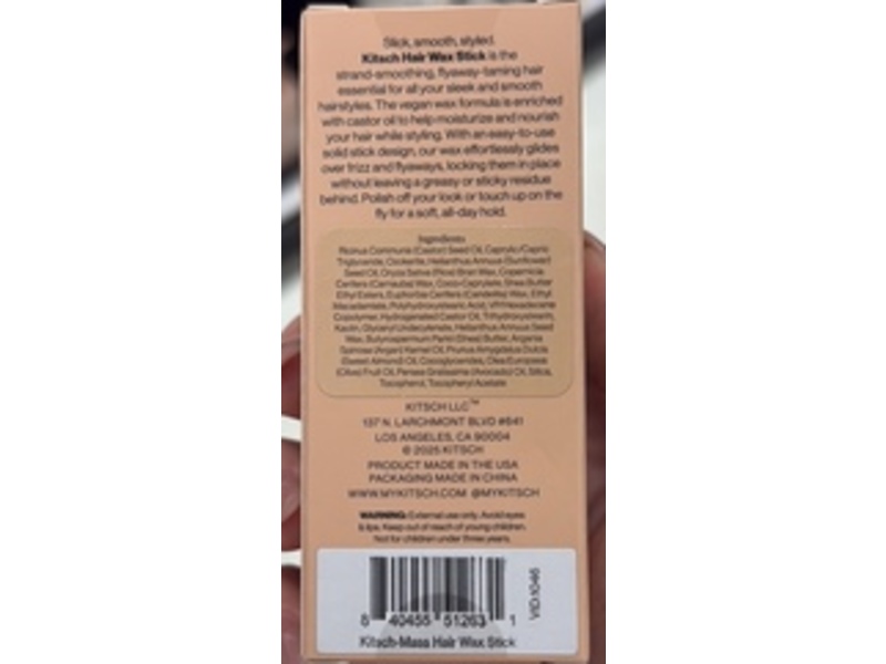 Kitsch Taming Hair Wax Stick, Castor Oil, 2.7 oz/75 g