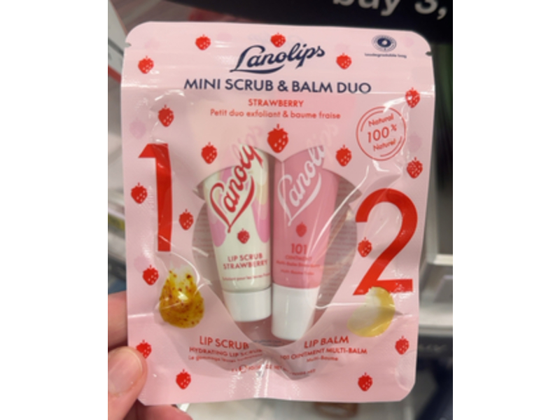Lanolips Scrub & Balm Duo, Strawberry, 0.105 oz/3 g