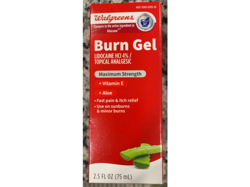 Walgreen Burn Gel, Lidocaine HCI 4%, 2.5 fl oz/75 mL