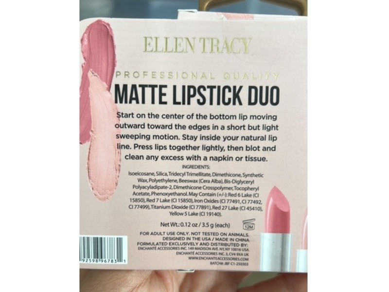 Ellen Tracy Matte Lipstick Duo, Rose & Nude, 0.12 z/3.5 g