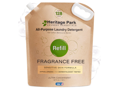 Heritage Park All-Purpose Laundry Detergent Refill Bag, Fragrance Free, 128 Loads, 64 fl oz/1.89 L
