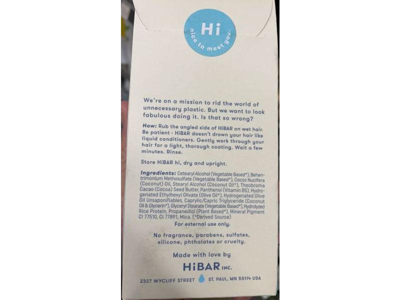HiBAR Moisturize Solid Conditioner Bar, Fragrance Free, 2.9 oz/82 g