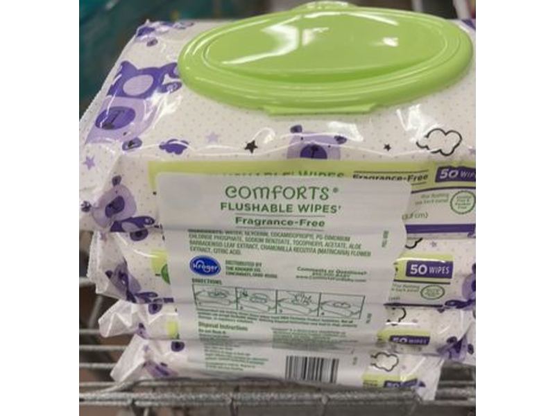 Comforts for Baby Flushable Wipes, Fragrance Free, 50 Count