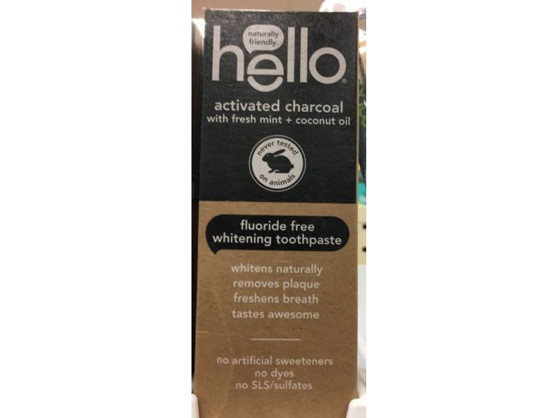 Hello Activated Charcoal Whitening Toothpaste, Fluoride Free, Fresh Mint + Coconut Oil, 4 oz/113 g