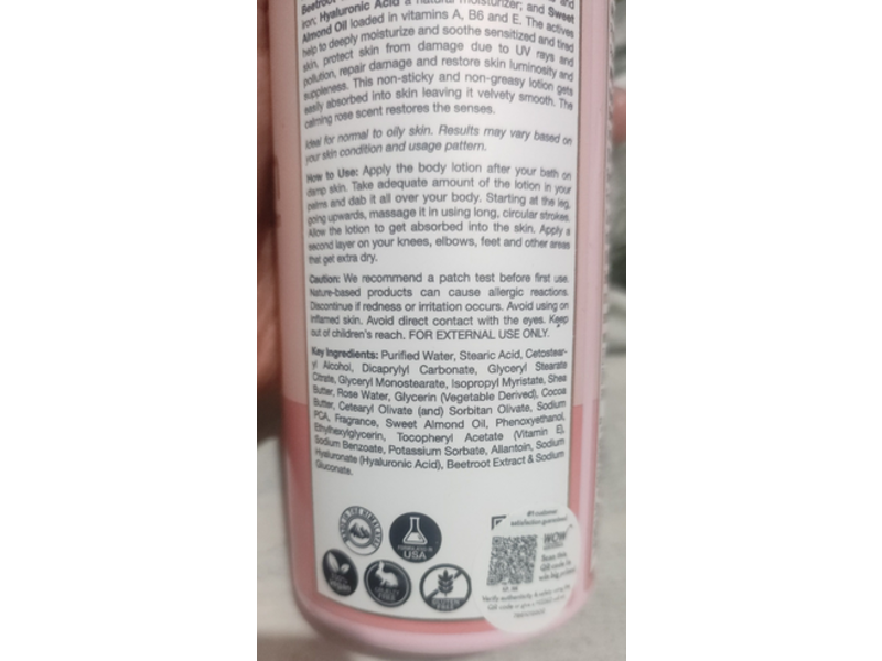 Wow Skin Science Himalayan Rose Body Lotion, Toning & Hydrating Care, 400 mL