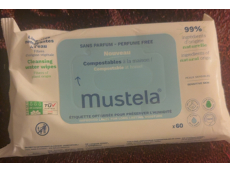 Mustela Cleansing Water Wipes, 60 Count