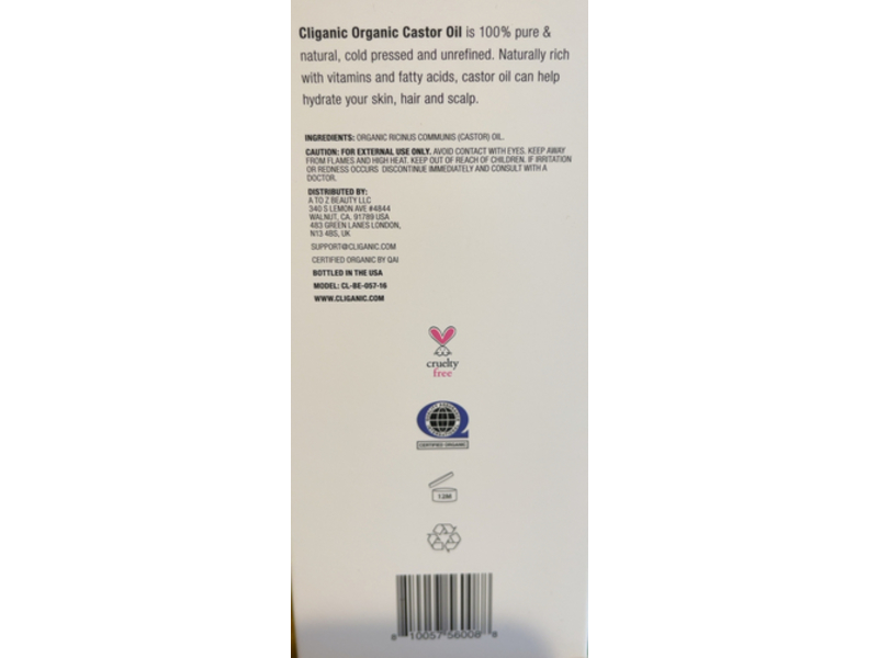 Cliganic Castor Oil, 16 fl oz/473 mL