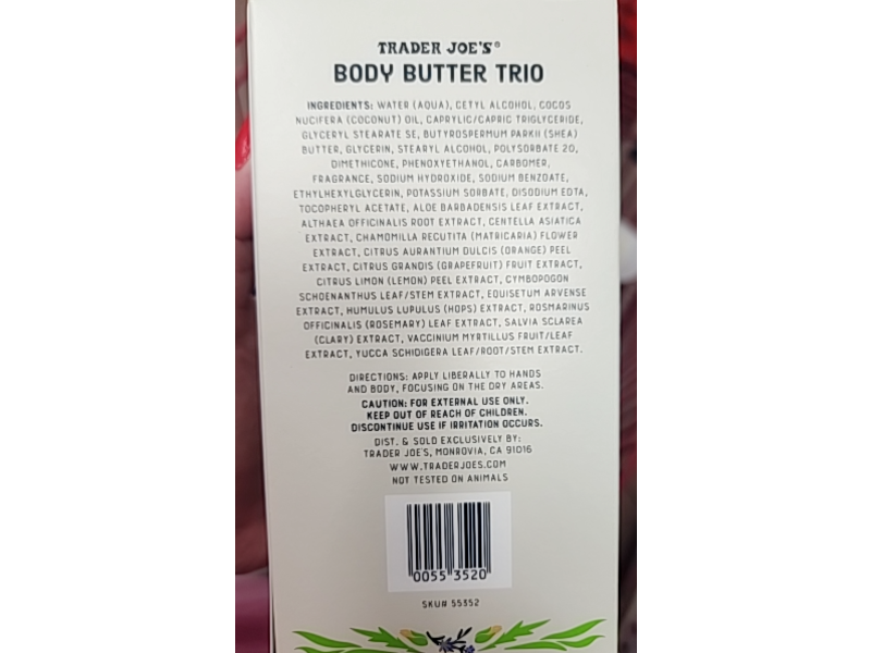 Trader Joe's Rich & Moisturizing Body Butter Trio, Lavender Santal + White Gardenia & Pineapple Bergamot, 3.5 oz/99 g