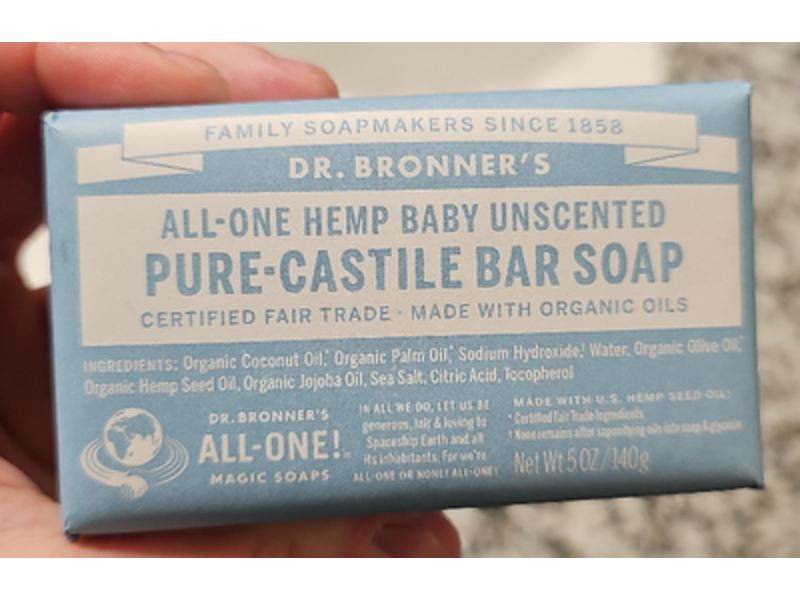 Dr. Bronner's All - One Hemp Baby Pure Castile Bar Soap, 5 oz/140 g, Pack Of 6