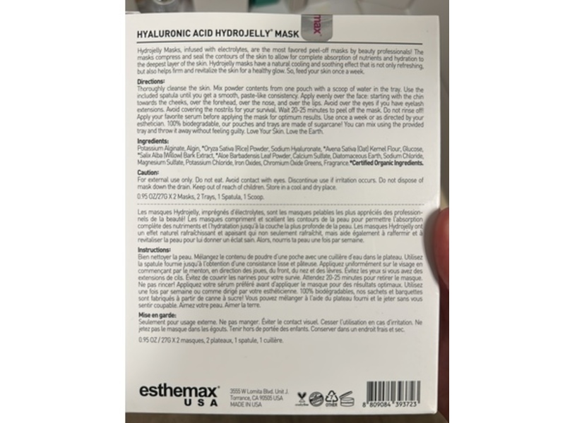 esthemax Peel Off Mask, Hyaluronic Acid, 0.95 oz/27 g, Count 2