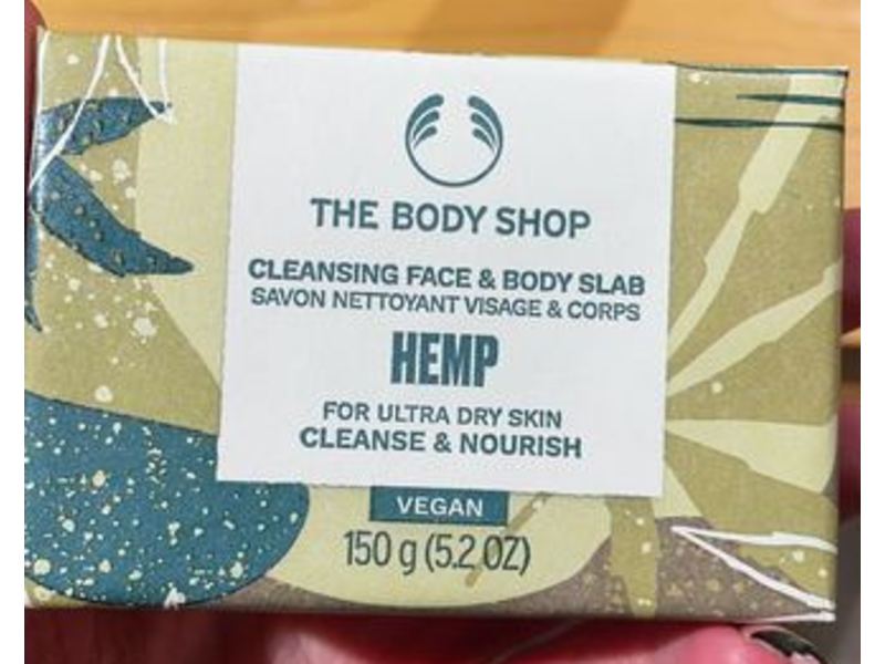 The Body Shop Cleansing Face & Body Slab, Hemp, Cleanse & Nourish, 5.2 oz/150 g