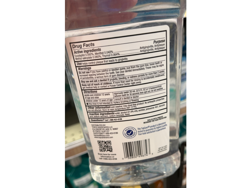 TopCare Everyday Dye Free Antiseptic Mouthwash, Refreshing Mint, 33.8 fl oz/1 L