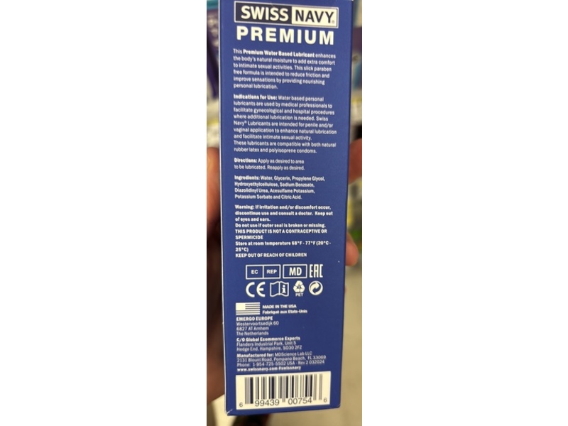 Swiss Navy Premium Water Based Lubricant, 4 fl oz/118 mL