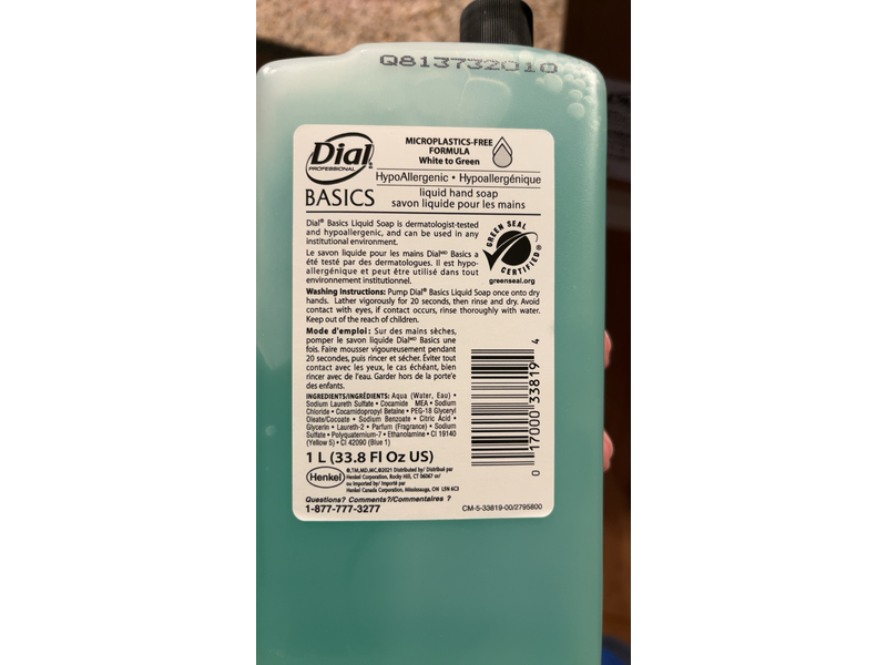 Dial Basics Liquid Hand Soap, 33.8 fl oz/1 L