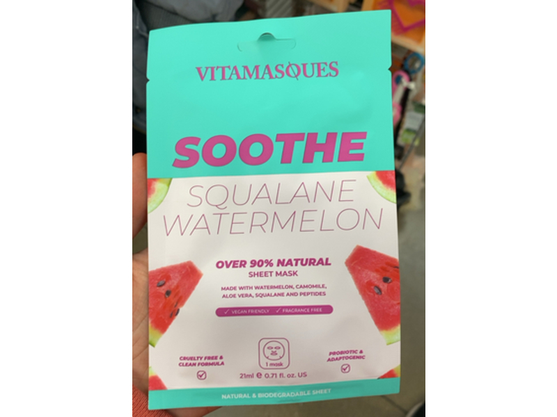 Vitamasques Soothe Sheet Mask, Squalane & Watermelon, 0.71 fl oz/21 mL
