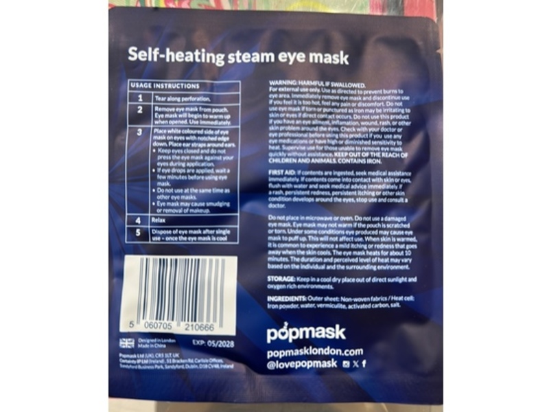 Popmask Deep Sleep Self Heating Steam Eye Mask, 1 Count