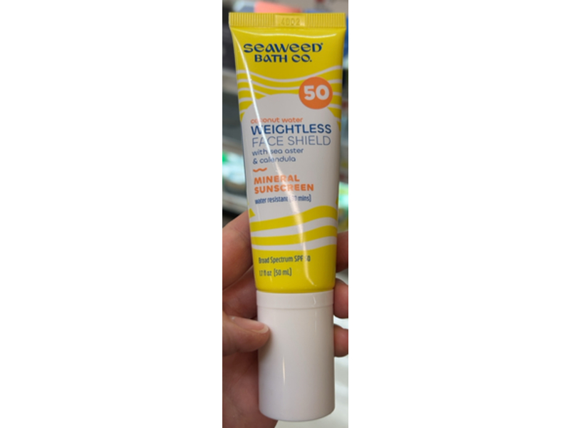 Seaweed Bath Co Weightless Face Shield Mineral Sunscreen, SPF 50, Coconut Water, 1.7 fl oz/50 mL