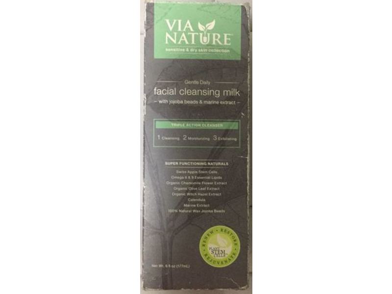Via Nature Facial Cleansing Milk, Jojoba Beads & Marine Extract, 6 fl oz/177 mL