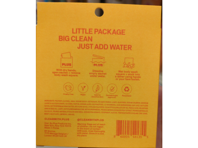 Plus Zero Waste Body Wash Sheets, Citrus + Neroli, 0.03 oz/0.85 g, 10 Count