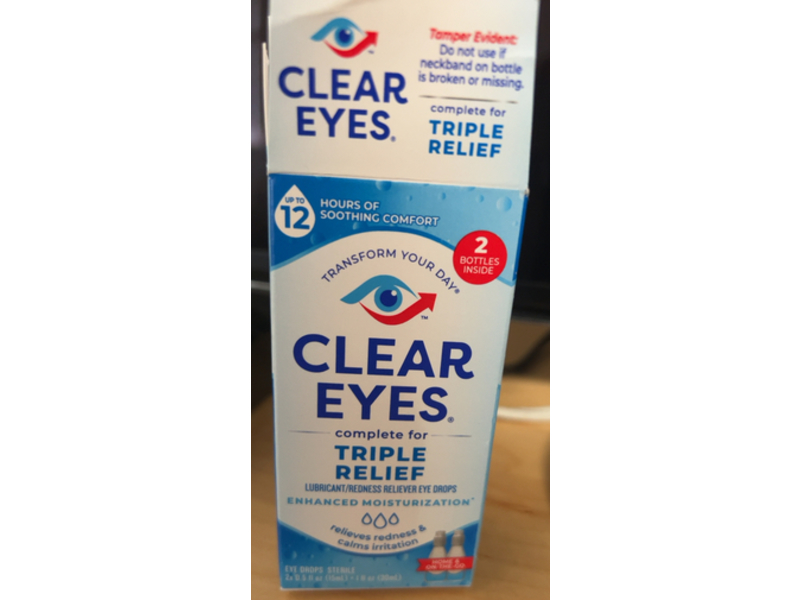 Clear Eyes Triple Relief Lubricant/Redness Reliever Eye Drops, 0.5 fl oz/15 mL, 2 Count