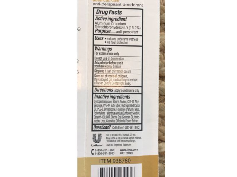 Dove Advanced Care Skin Renew Antiperspirant Deodorant Stick, Clear Tone, 2.6 oz/74 g