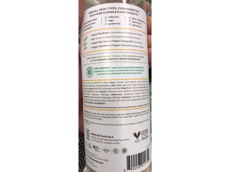 Babo Botanicals Sensitive Baby Bubble Bath, Wash & Shampoo, 3-In-1 Formula, Fragrance Free, 15 fl oz/450 mL