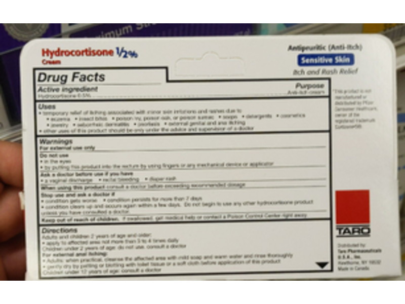 Taro Sensitive Skin Antipruritic Hydrocortisone Cream, Aloe, 1 oz/28.4 g, Pack Of 2