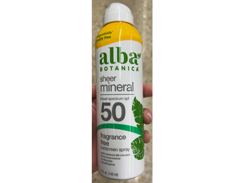 Alba Botanica Sheer Mineral Sunscreen Spray, SPF 50, 5 fl oz/148 mL
