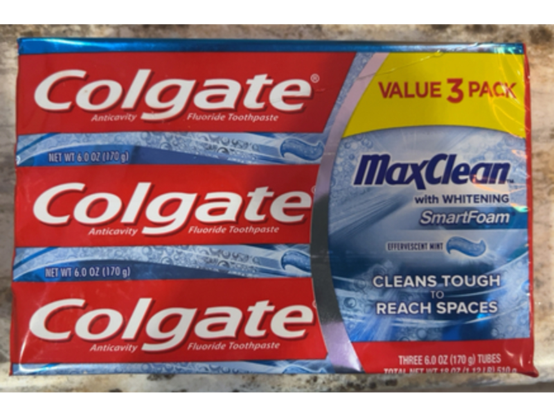 Colgate Anticavity Fluoride Toothpaste, Max Clean, Effervescent Mint, 6.0 oz/170 g, Pack Of 3