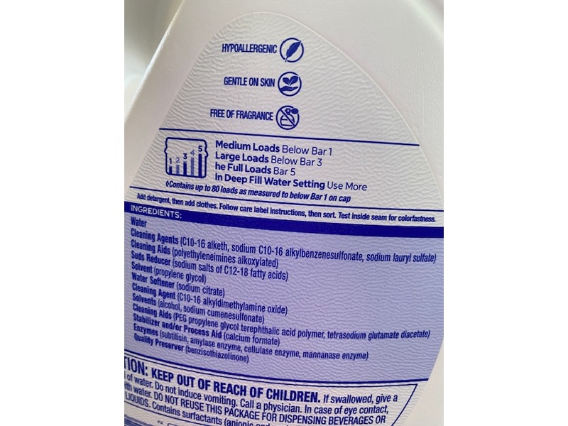 Tide Free & Gentle Liquid Detergent, Unscented, 80 Loads, 105 fl oz/3.1 L.