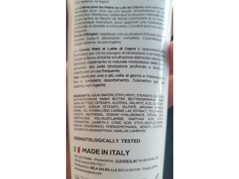 Delfanti Milano Moisturizing Soothing Hand Cream, Goat's Milk, 8.4 fl oz/250 mL