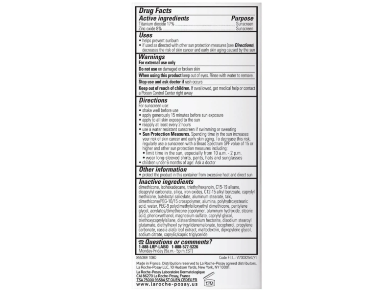 La Roche-Posay Anthelios Tinted Mineral Light Fluid Sunscreen, SPF 40, Medium Deep, 1.7 fl oz/50 mL