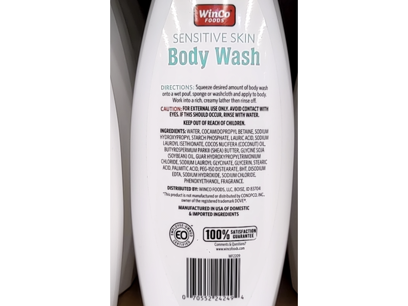 WinCo Sensitive Skin Body Wash, 22 fl oz/651 mL