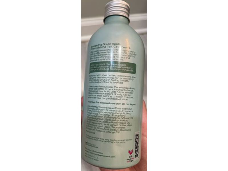 Hey Humans Naturally Derived Body Lotion, Apple Matcha, 14 fl oz/414 mL, Pack Of 3